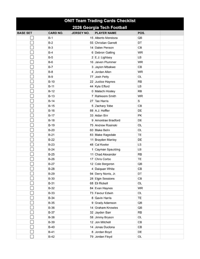 Georgia Tech Football 2026 Checklist