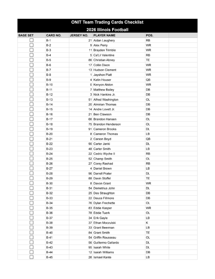Illinois Football 2026 Checklist