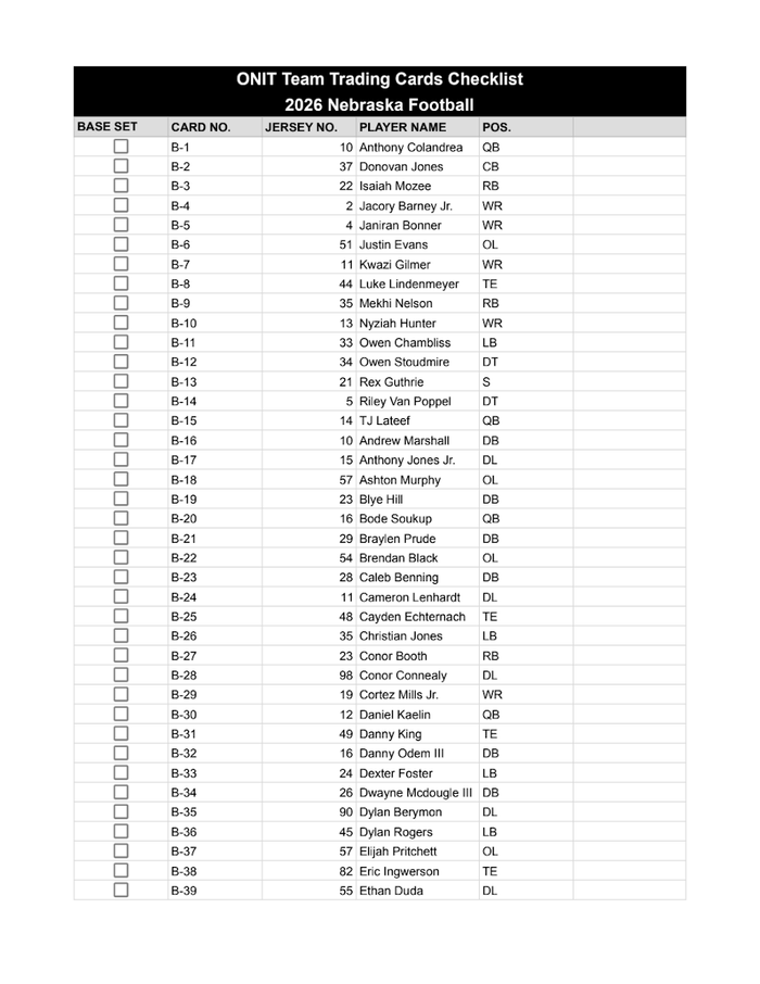Nebraska Football 2026 Checklist